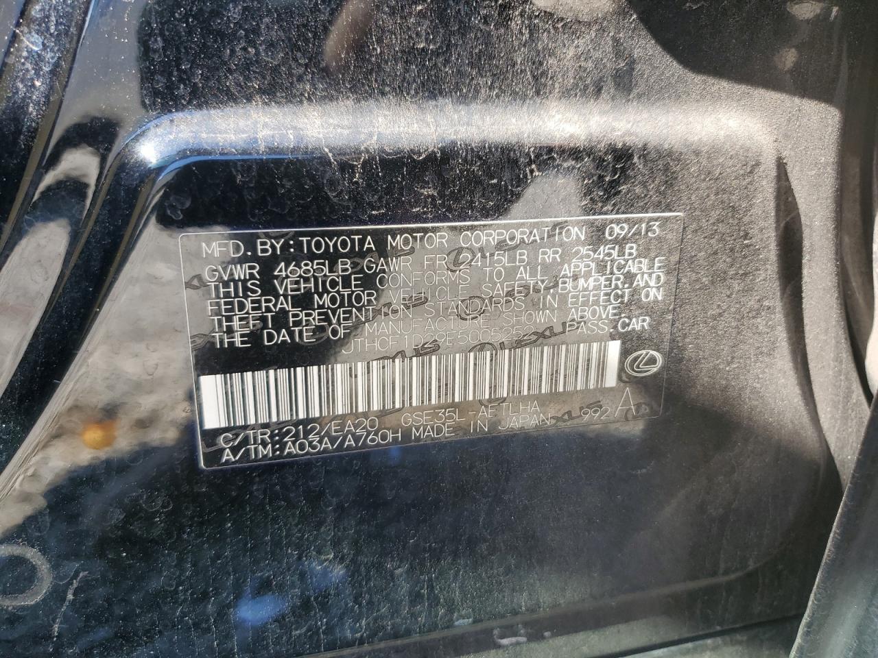 2014 Lexus Is 250 VIN: JTHCF1D29E5005252 Lot: 90924295