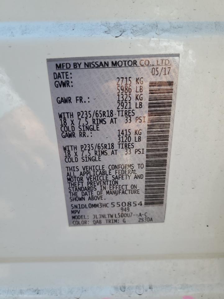 2017 Infiniti Qx60 VIN: 5N1DL0MM3HC550854 Lot: 82324975