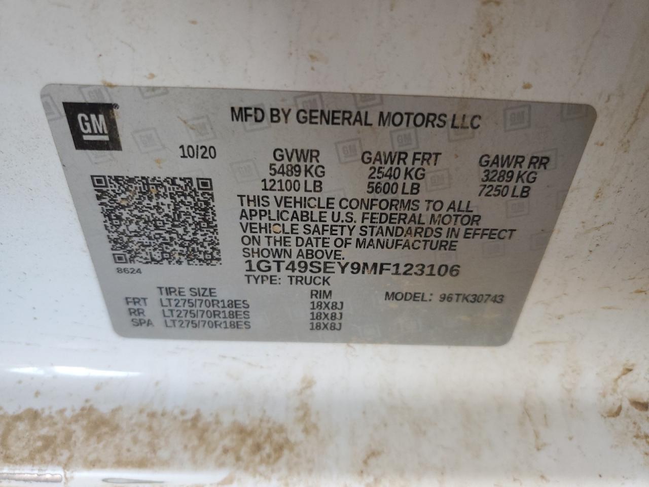 2021 GMC Sierra K3500 VIN: 1GT49SEY9MF123106 Lot: 85556495