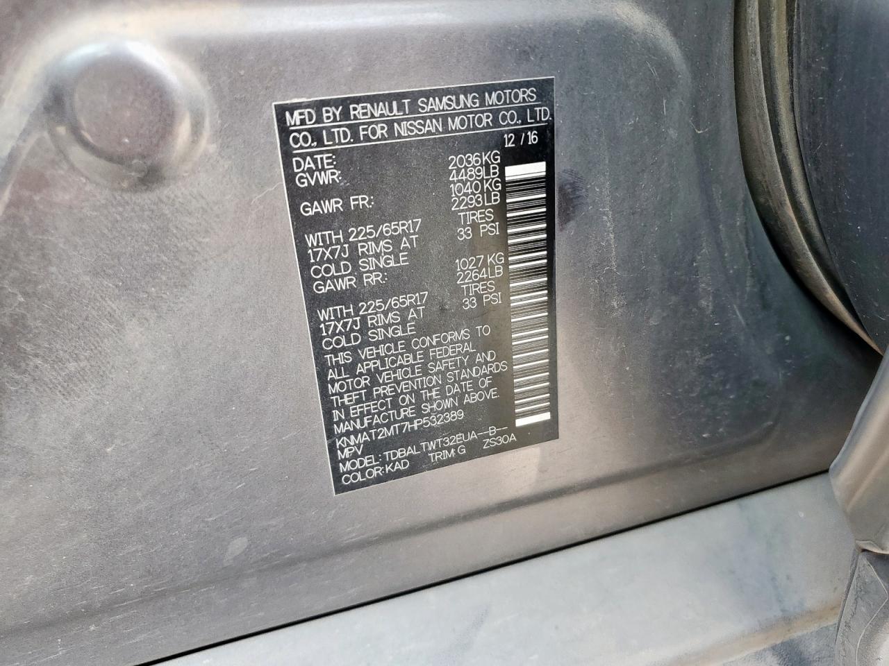 2017 Nissan Rogue S VIN: KNMAT2MT7HP532389 Lot: 85200855