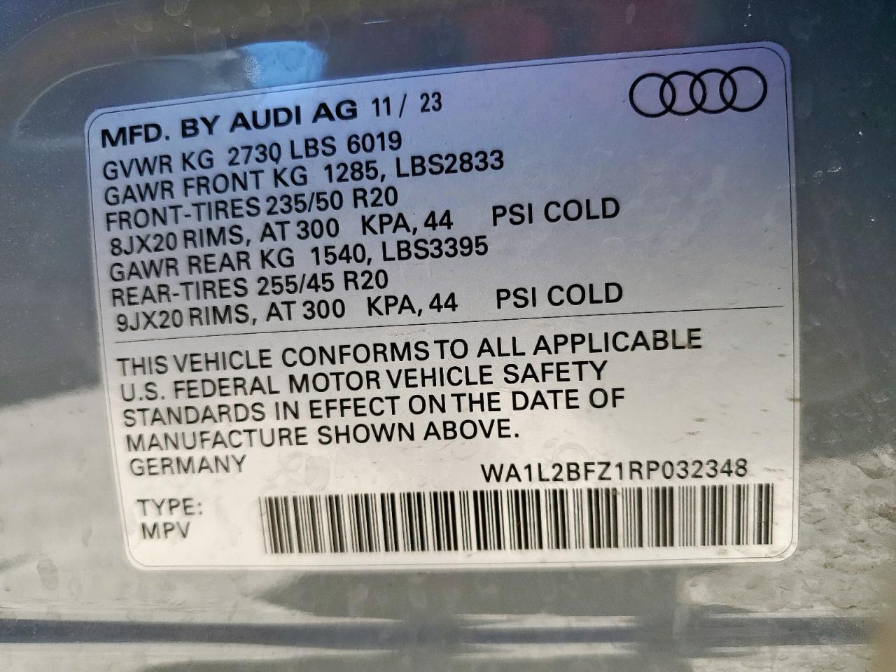 2024 Audi Q4 E-Tron Premium Plus VIN: WA1L2BFZ1RP032348 Lot: 89617965