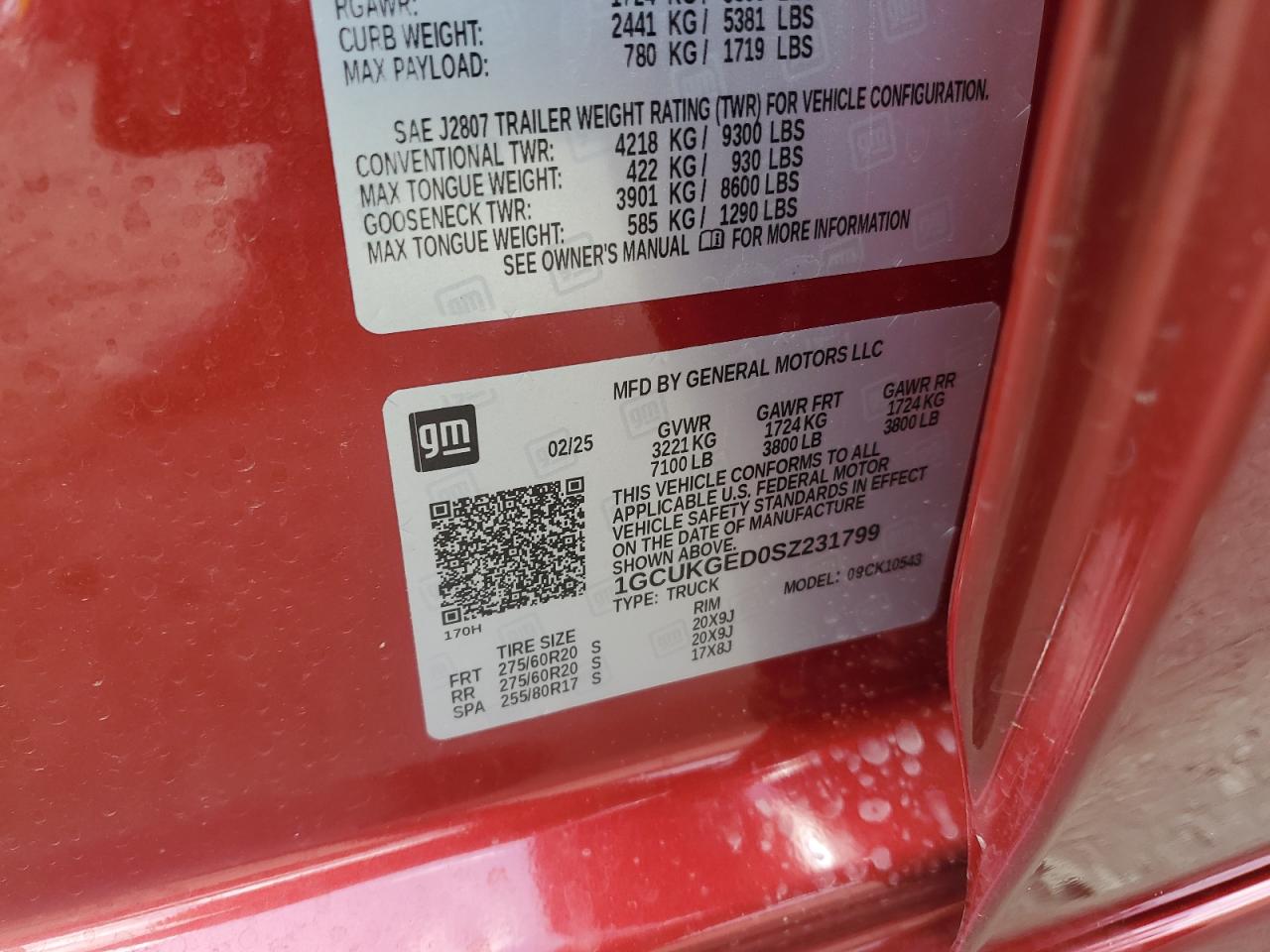 2025 Chevrolet Silverado K1500 Ltz VIN: 1GCUKGED0SZ231799 Lot: 85504385