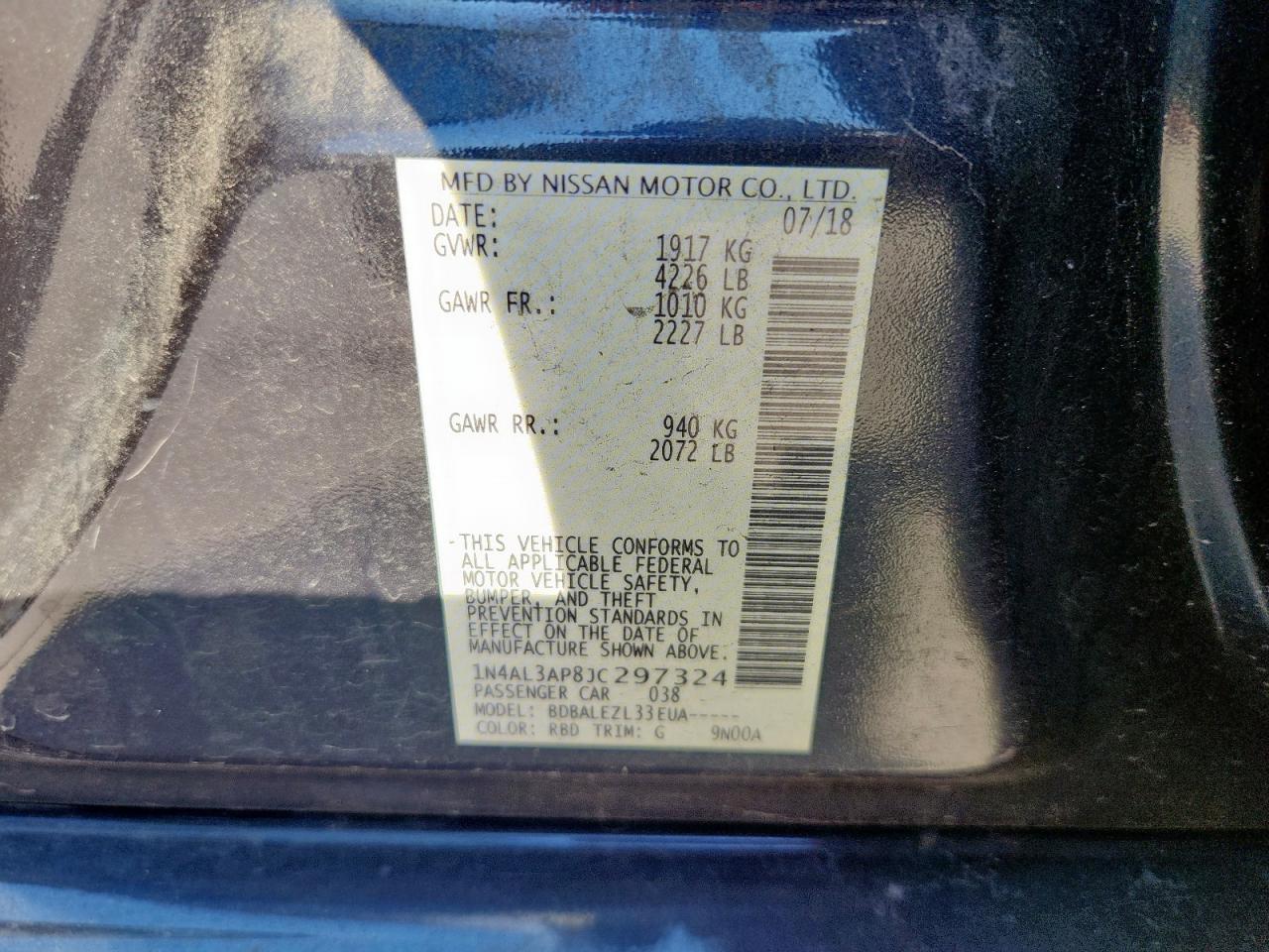 2018 Nissan Altima 2.5 VIN: 1N4AL3AP8JC297324 Lot: 82179915