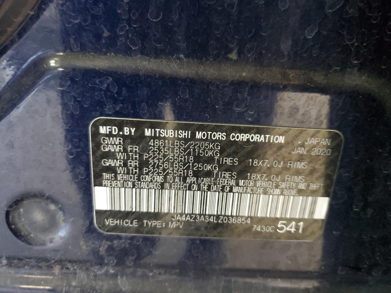 2020 Mitsubishi Outlander Se VIN: JA4AZ3A34LZ036854 Lot: 82275605