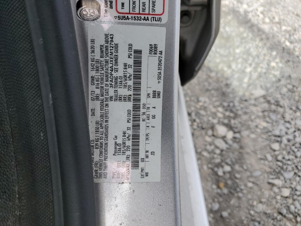 2014 Ford Fiesta S VIN: 3FADP4AJXEM127943 Lot: 82707245