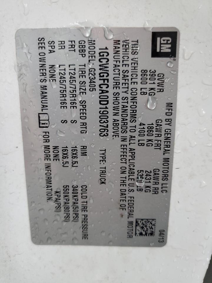 2013 Chevrolet Express G2500 VIN: 1GCWGFCA0D1903763 Lot: 90007215