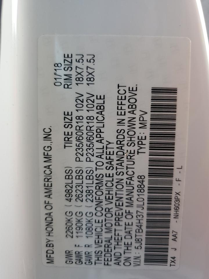 2018 Acura Rdx VIN: 5J8TB4H37JL018848 Lot: 84652825