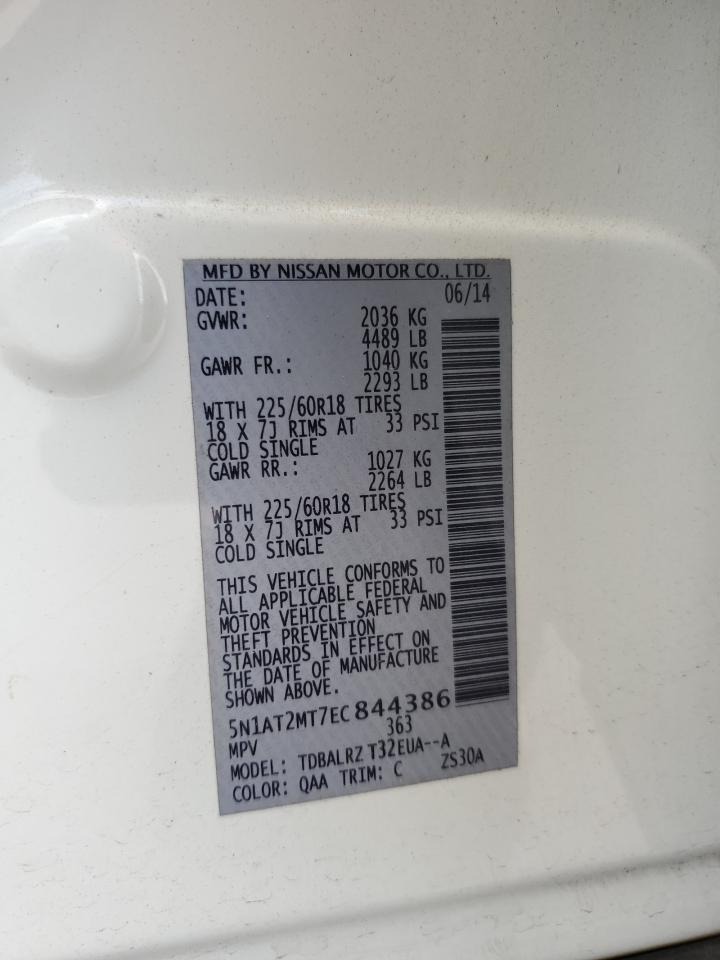 2014 Nissan Rogue S VIN: 5N1AT2MT7EC844386 Lot: 84547685