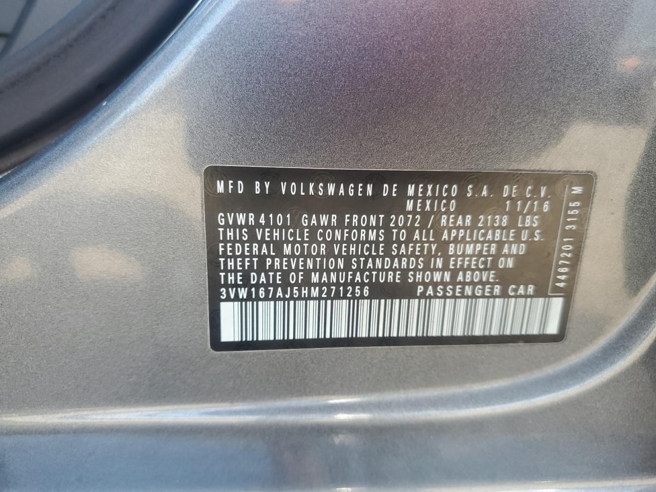 2017 Volkswagen Jetta S VIN: 3VW167AJ5HM271256 Lot: 83804405