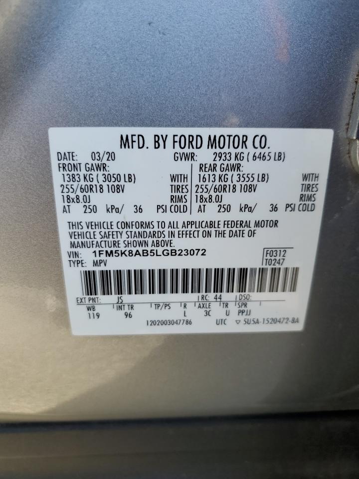 2020 Ford Explorer Police Interceptor VIN: 1FM5K8AB5LGB23072 Lot: 82323265