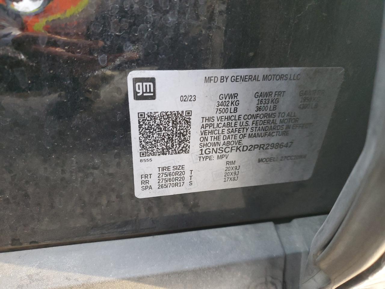 2023 Chevrolet Suburban C1500 Premier VIN: 1GNSCFKD2PR298647 Lot: 89445065