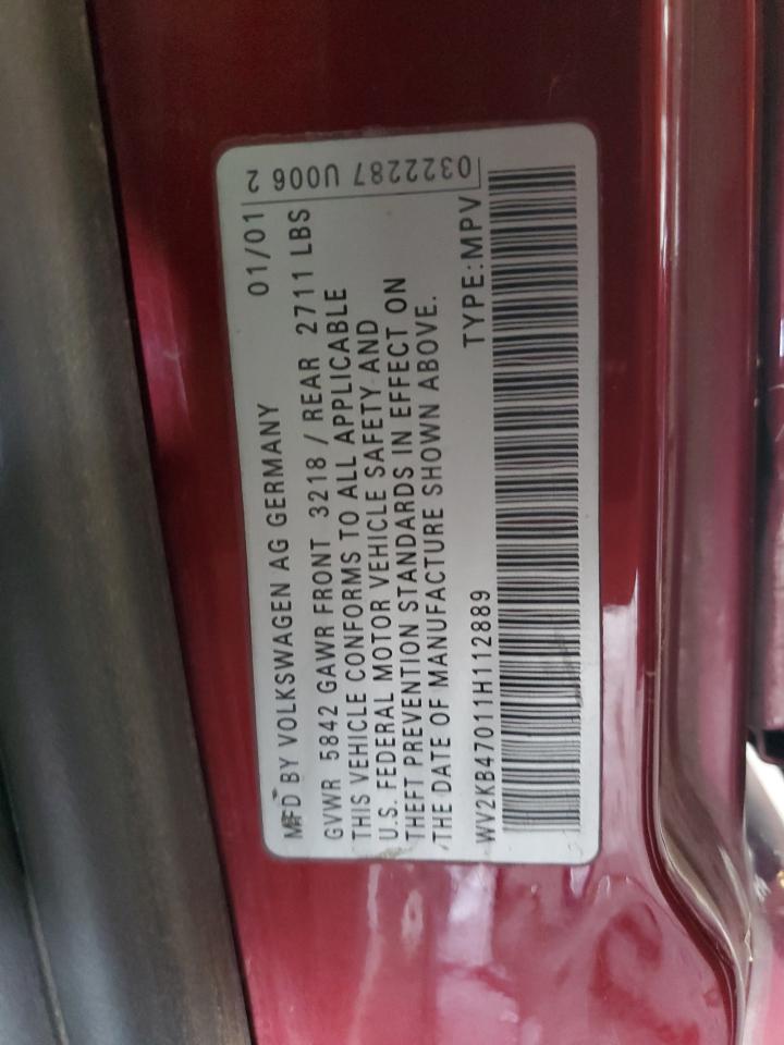 2001 Volkswagen Eurovan Gls VIN: WV2KB47011H112889 Lot: 81975065