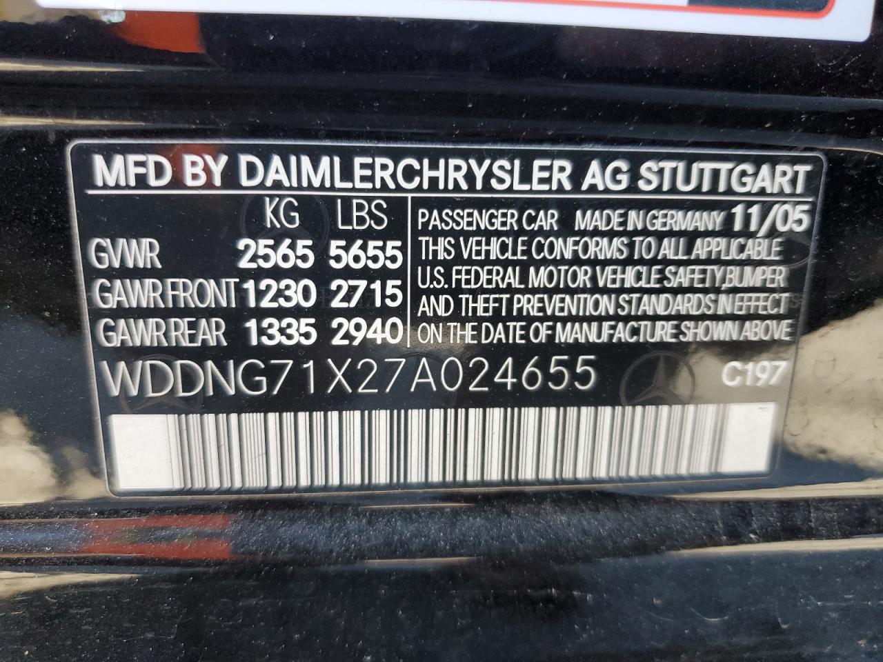 2007 Mercedes-Benz S 550 VIN: WDDNG71X27A024655 Lot: 85010325