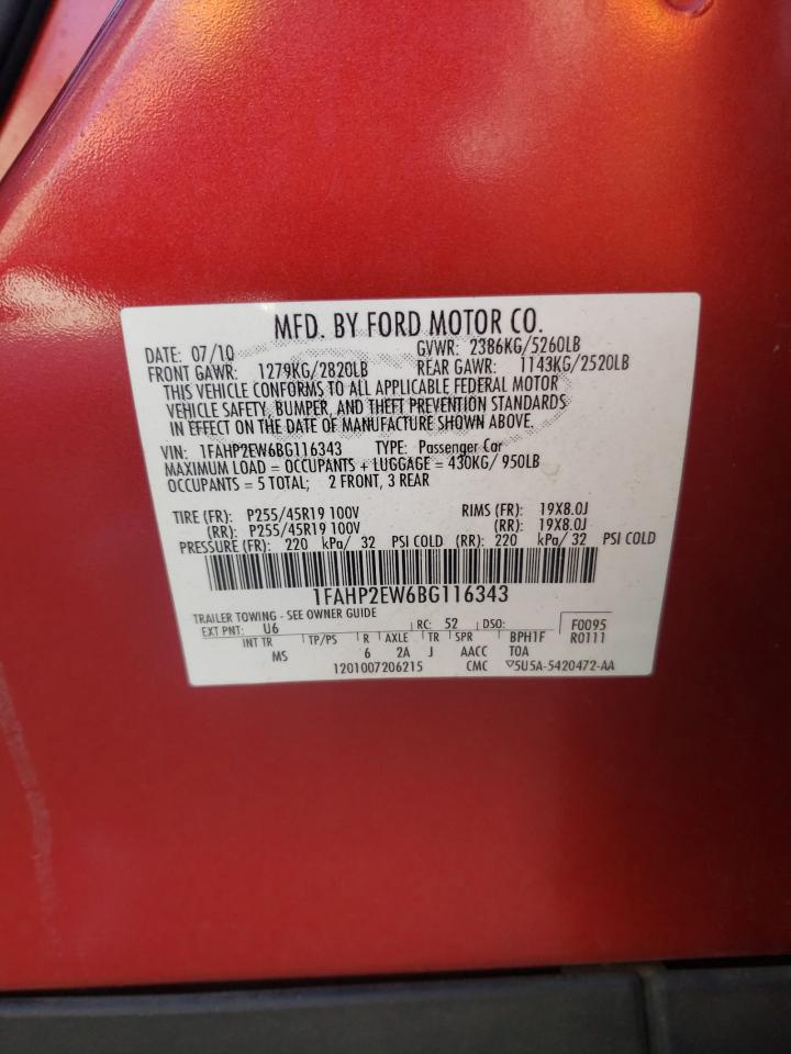 2011 Ford Taurus Sel VIN: 1FAHP2EW6BG116343 Lot: 85734195