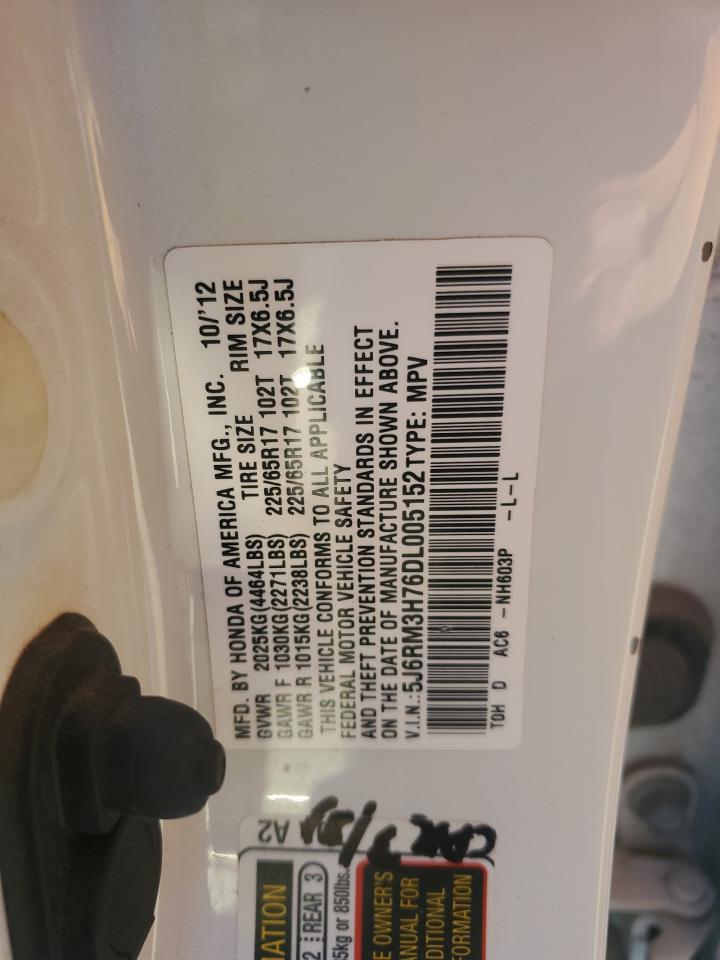 2013 Honda Cr-V Exl VIN: 5J6RM3H76DL005152 Lot: 86999615