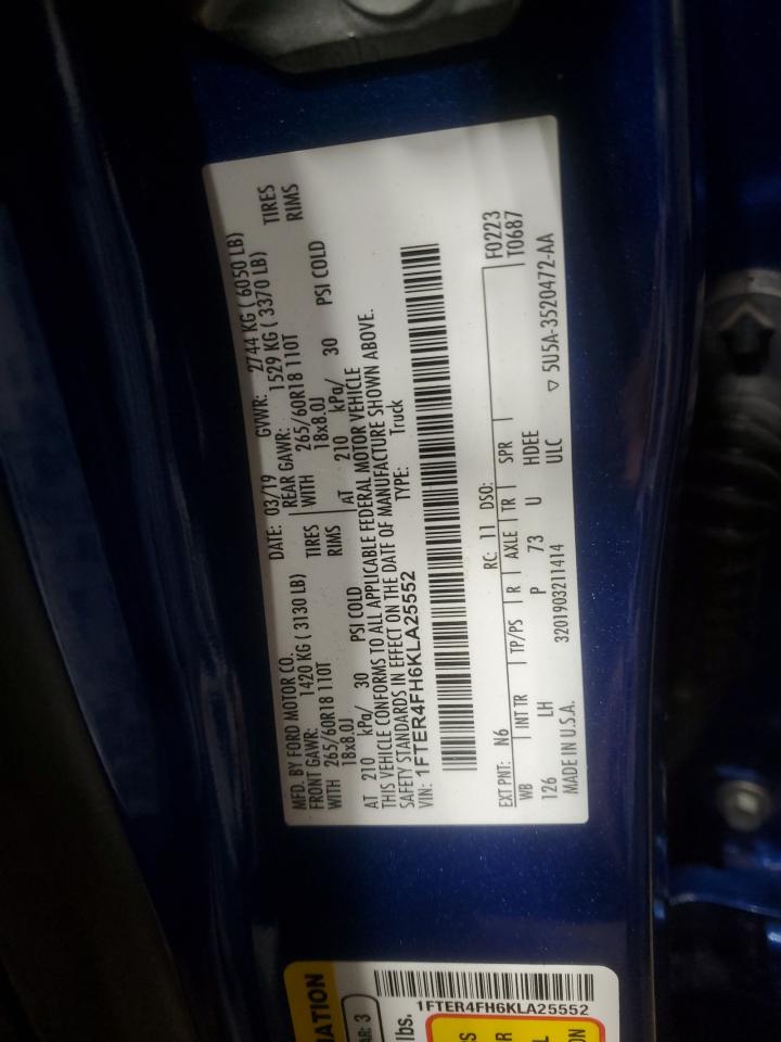 2019 Ford Ranger Xl VIN: 1FTER4FH6KLA25552 Lot: 86309945