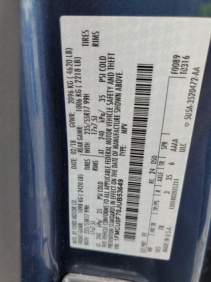 2018 Ford Escape S VIN: 1FMCU0F70JUB53649 Lot: 90498325