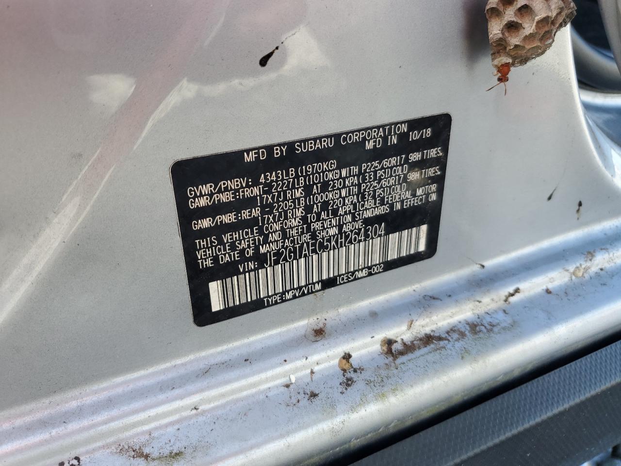 2019 Subaru Crosstrek Premium VIN: JF2GTAEC5KH264304 Lot: 84816045