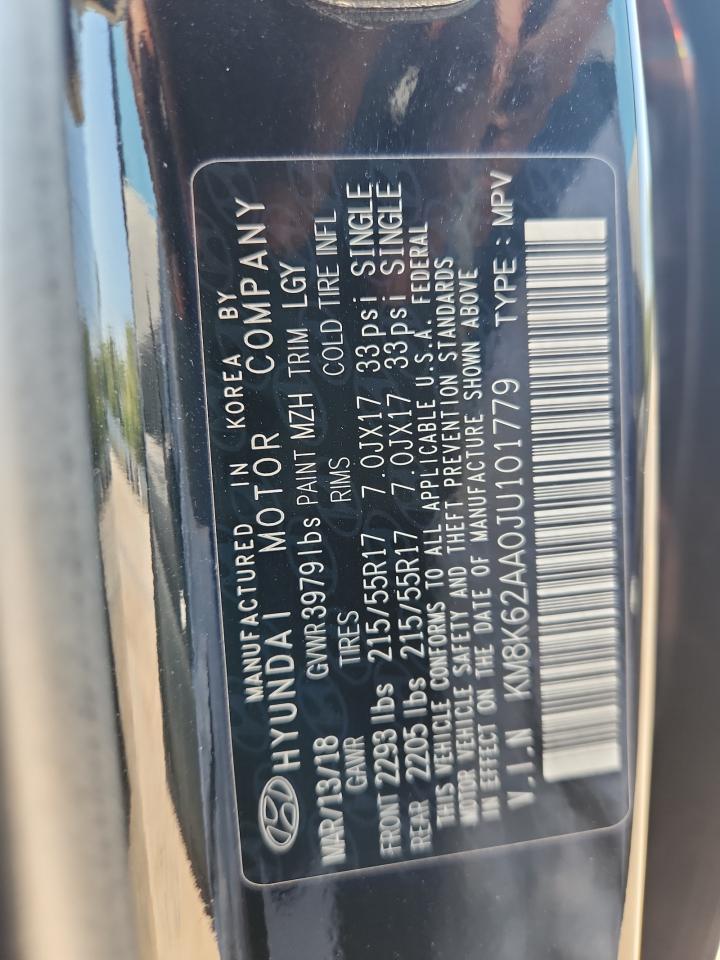 2018 Hyundai Kona Sel VIN: KM8K62AA0JU101779 Lot: 86312715