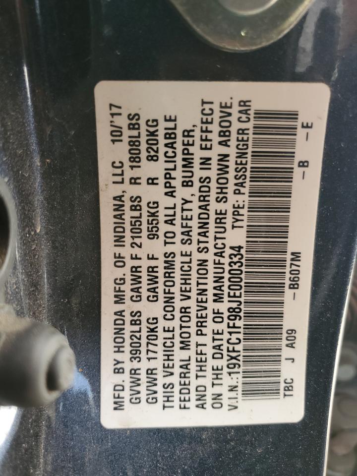 2018 Honda Civic Touring VIN: 19XFC1F98JE000334 Lot: 82198815