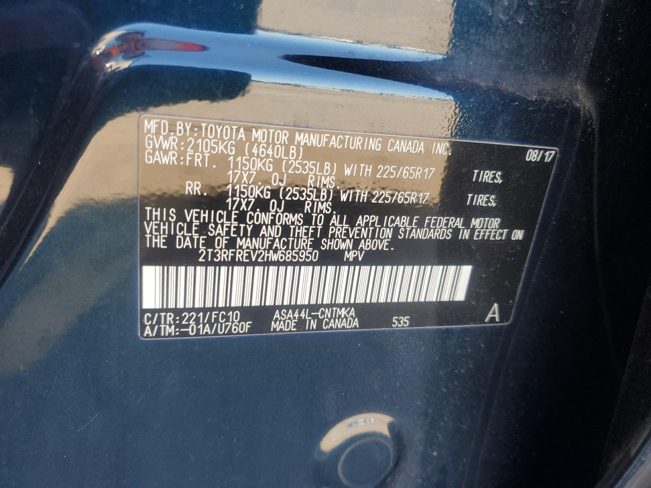 2017 Toyota Rav4 Xle VIN: 2T3RFREV2HW685950 Lot: 82368965