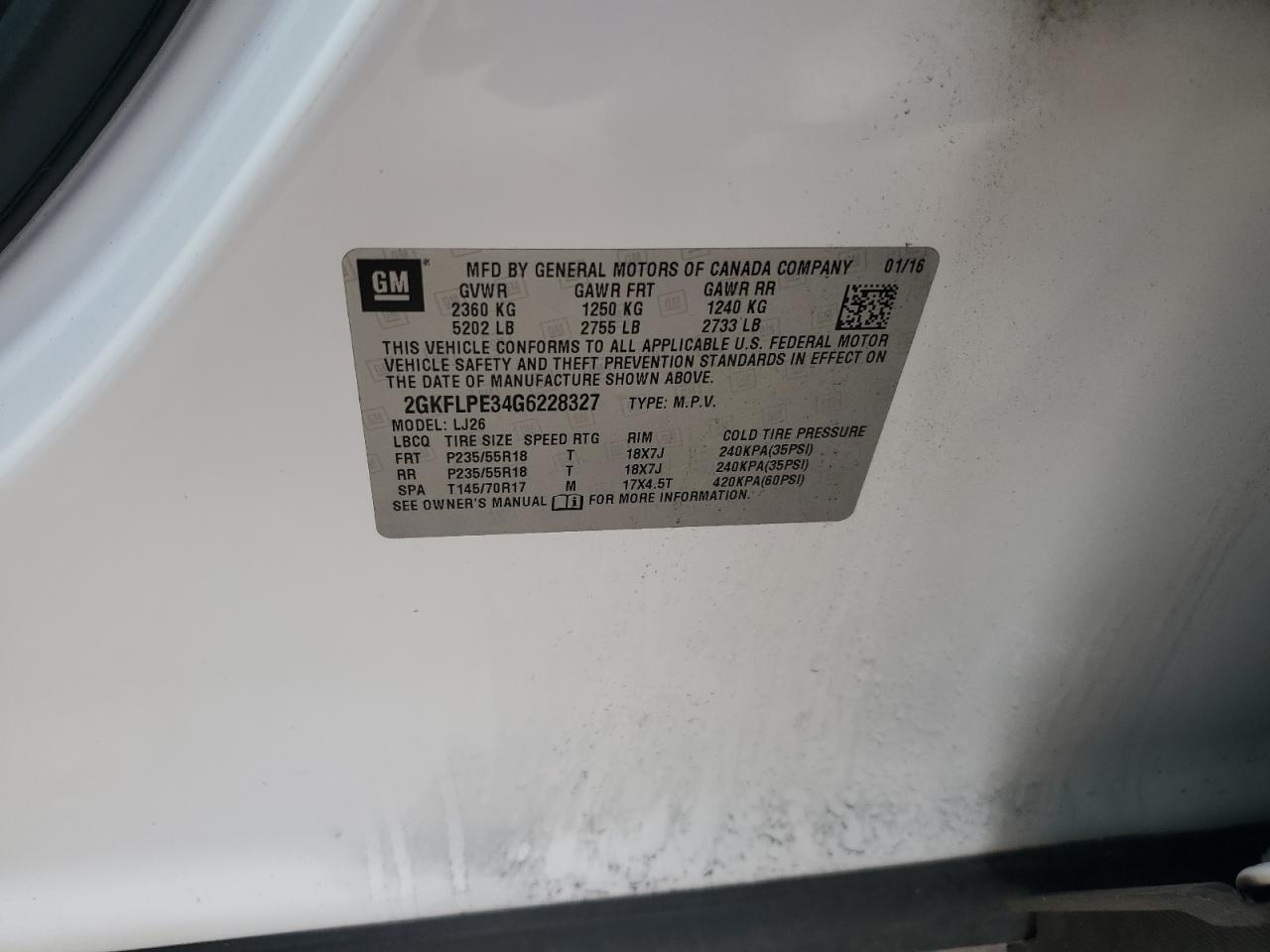 2016 GMC Terrain Slt VIN: 2GKFLPE34G6228327 Lot: 82317995