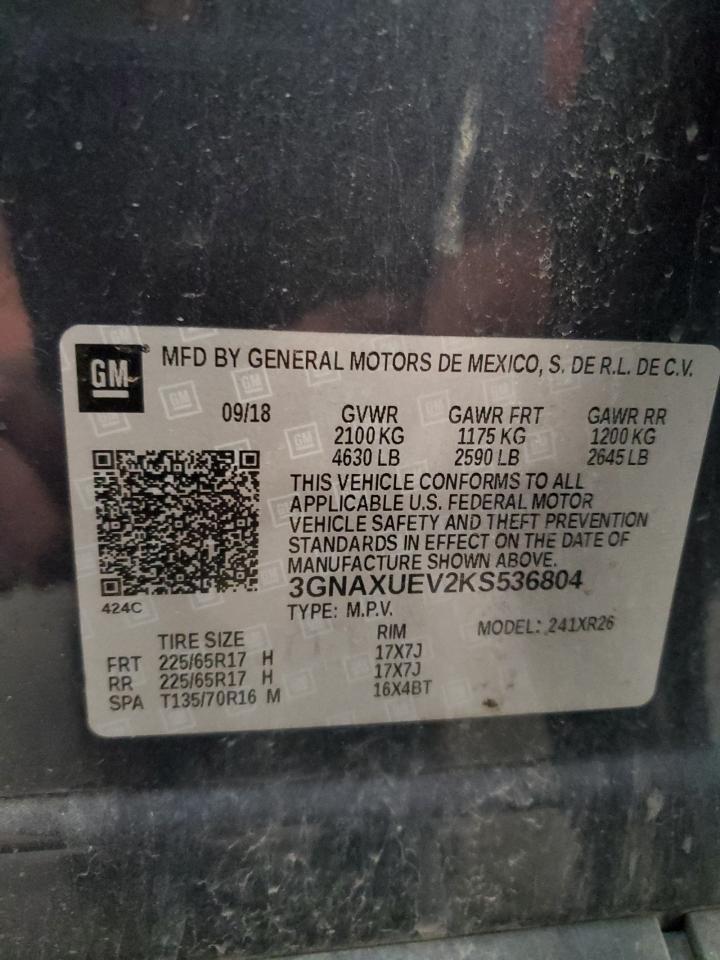 2019 Chevrolet Equinox Lt VIN: 3GNAXUEV2KS536804 Lot: 82247615