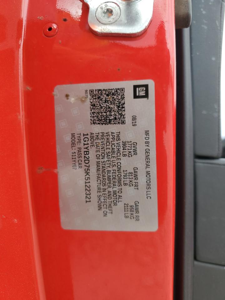 2019 Chevrolet Corvette Stingray 1Lt VIN: 1G1YB2D75K5122321 Lot: 87368315