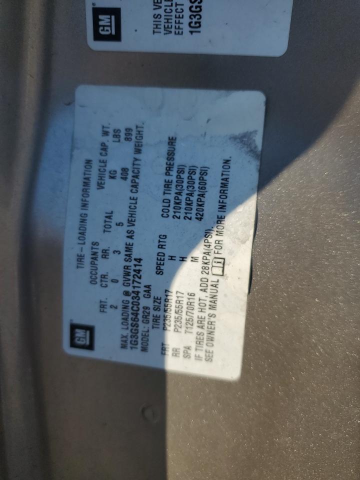 2003 Oldsmobile Aurora 4.0 VIN: 1G3GS64C034172414 Lot: 82187815