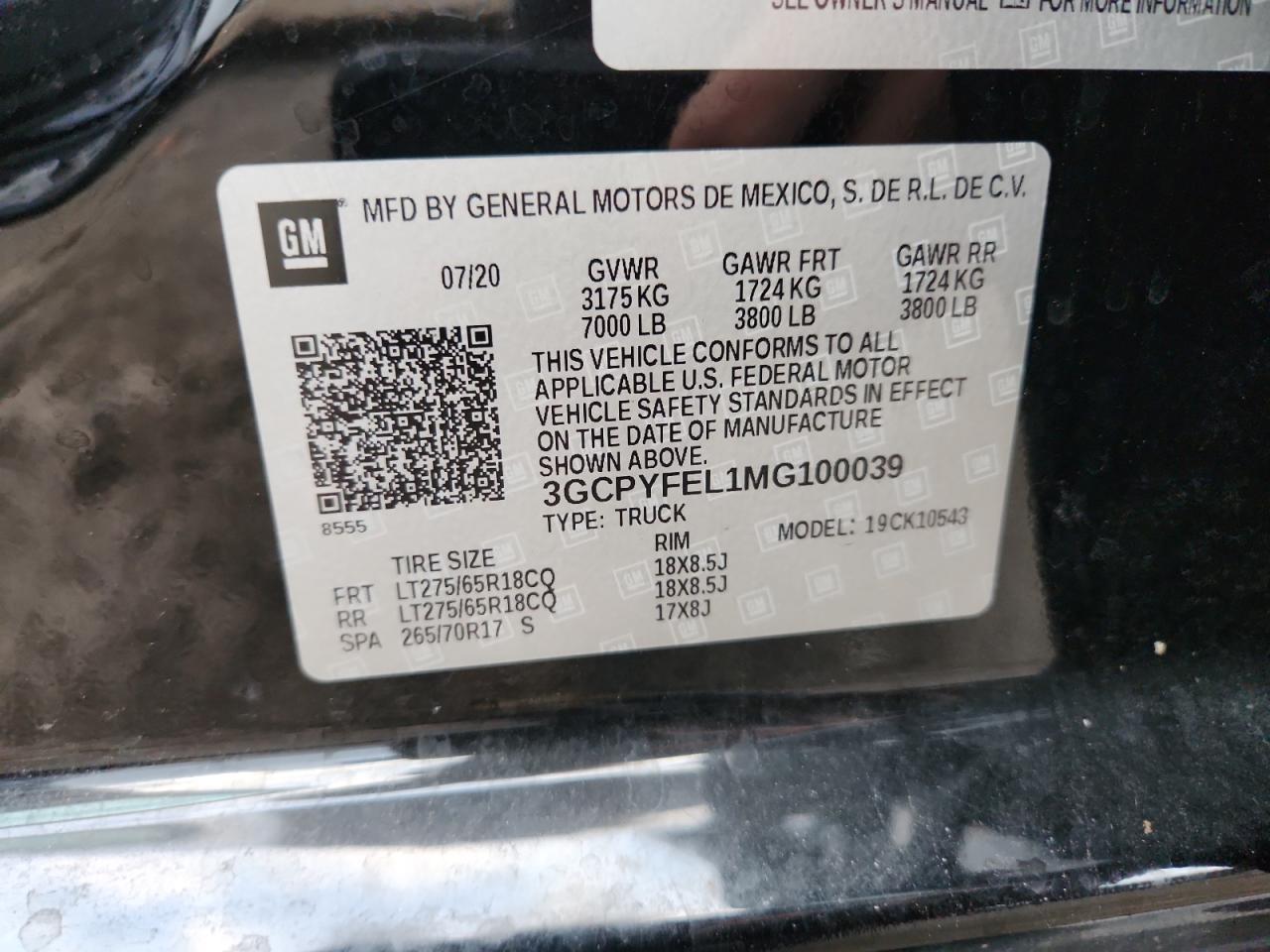 2021 Chevrolet Silverado K1500 Lt Trail Boss VIN: 3GCPYFEL1MG100039 Lot: 86118365