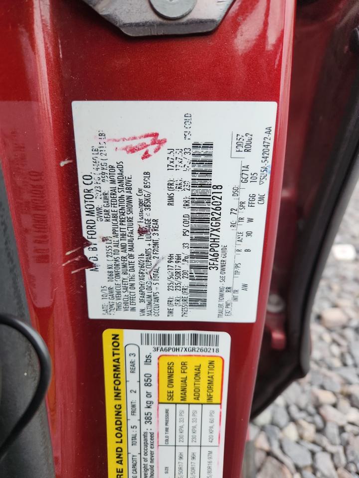 2016 Ford Fusion Se VIN: 3FA6P0H7XGR260218 Lot: 87276665