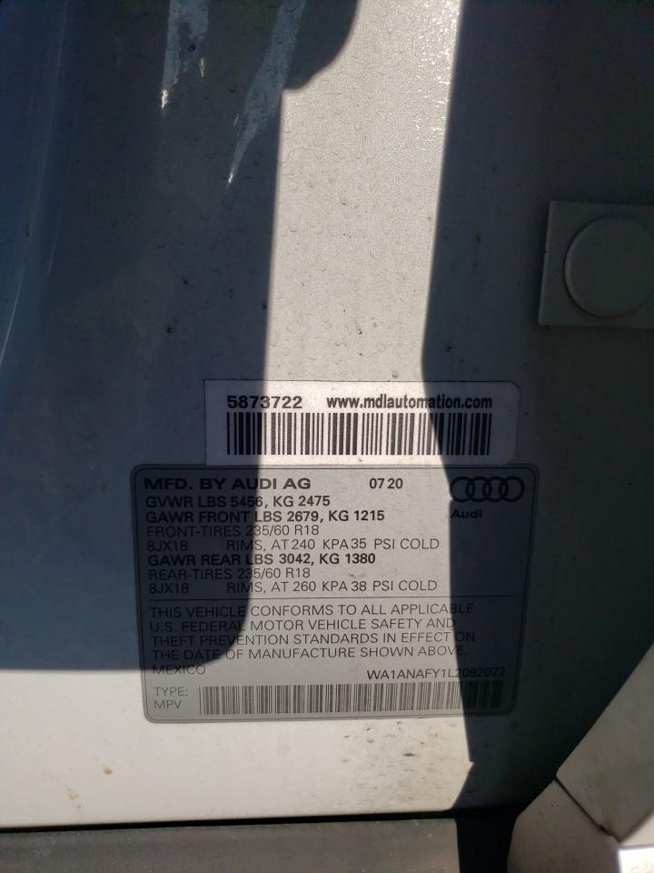 2020 Audi Q5 Premium VIN: WA1ANAFY1L2092022 Lot: 82307155