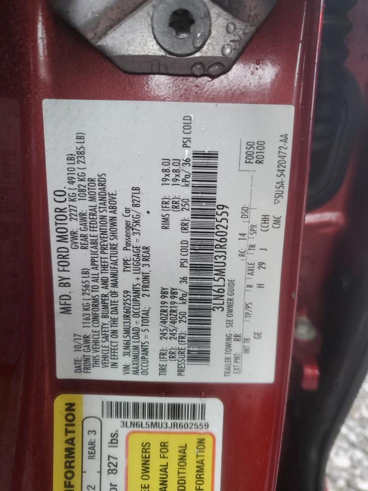 2018 Lincoln Mkz Hybrid Reserve VIN: 3LN6L5MU3JR602559 Lot: 90493985