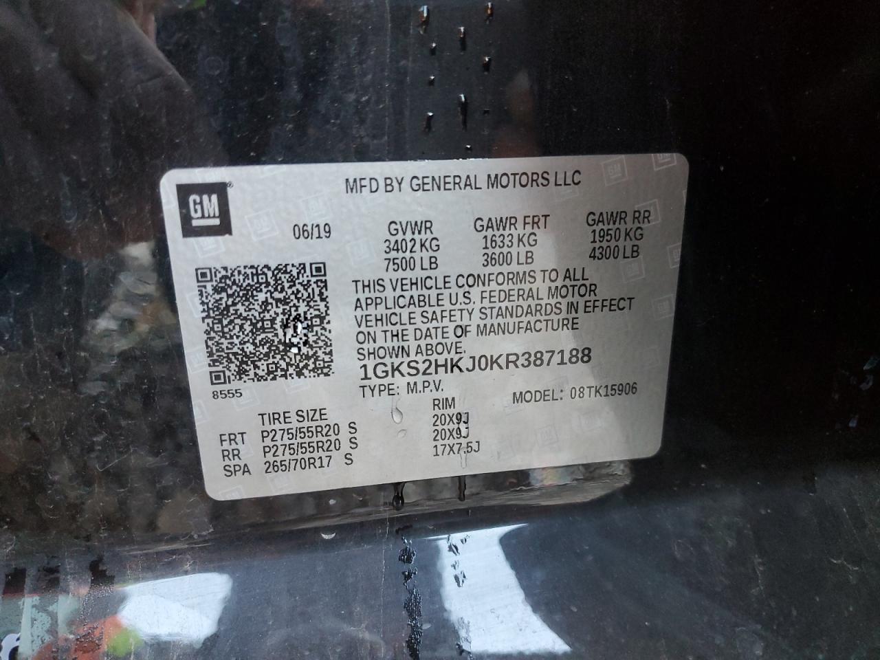 2019 GMC Yukon Xl Denali VIN: 1GKS2HKJ0KR387188 Lot: 90633385