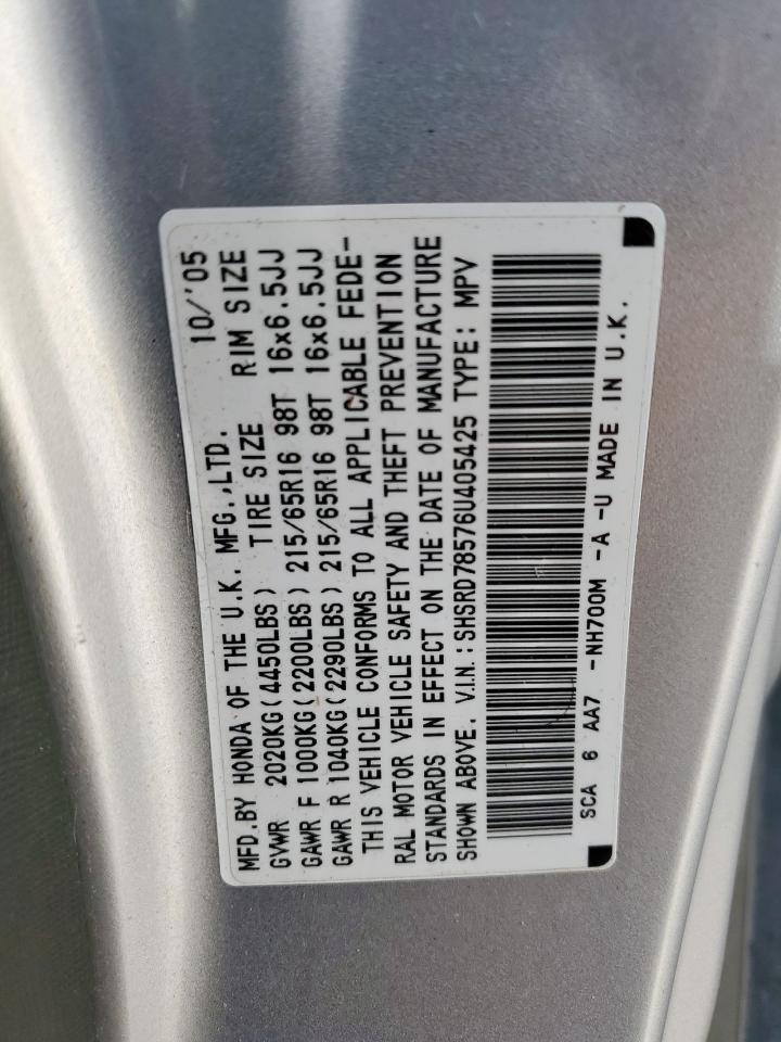 2006 Honda Cr-V Lx VIN: SHSRD78576U405425 Lot: 85569475