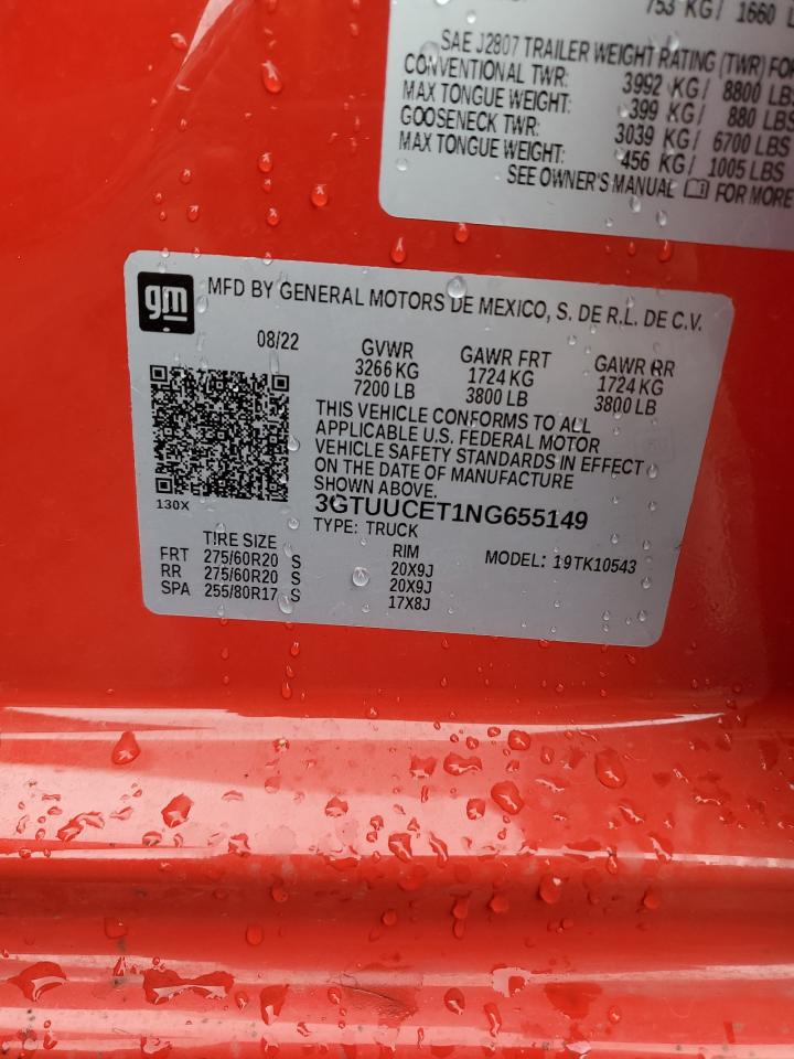 2022 GMC Sierra K1500 Elevation VIN: 3GTUUCET1NG655149 Lot: 82401615