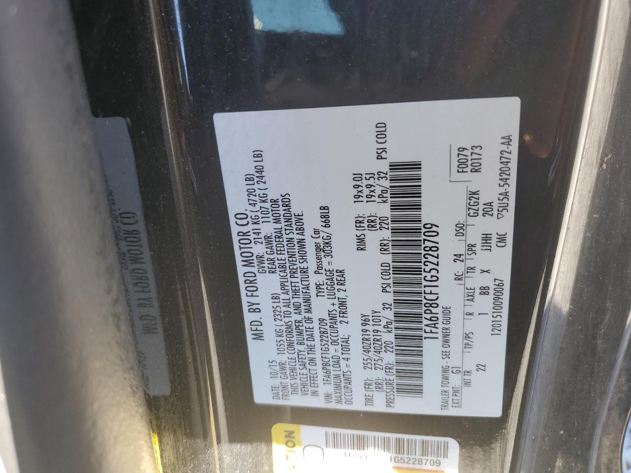 2016 Ford Mustang Gt VIN: 1FA6P8CF1G5228709 Lot: 85865955