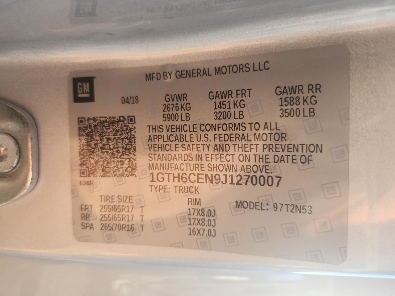 2018 GMC Canyon Sle VIN: 1GTH6CEN9J1270007 Lot: 87104585