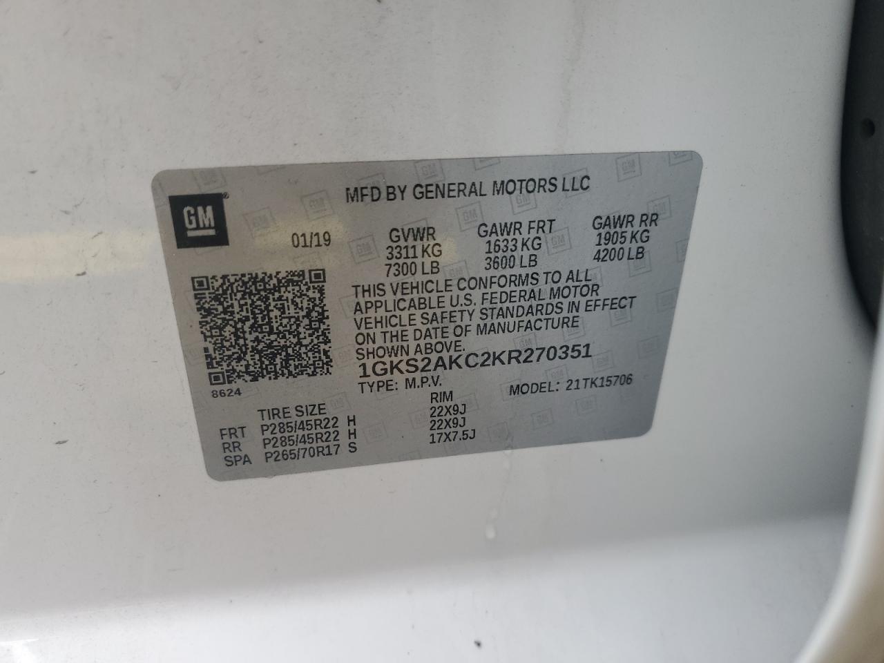 2019 GMC Yukon Sle VIN: 1GKS2AKC2KR270351 Lot: 90375065