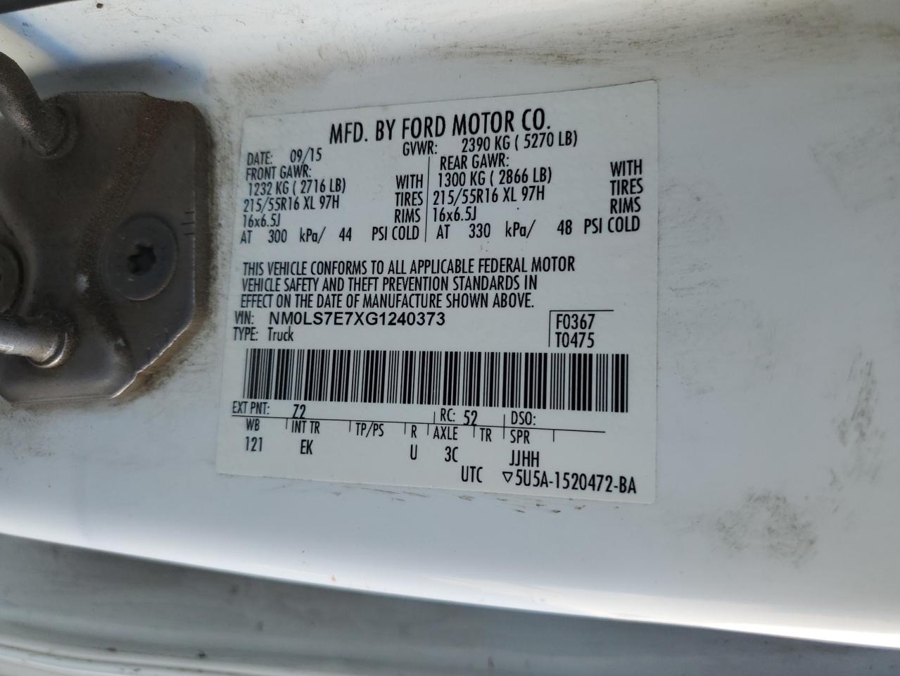 2016 Ford Transit Connect Xl VIN: NM0LS7E7XG1240373 Lot: 85111135