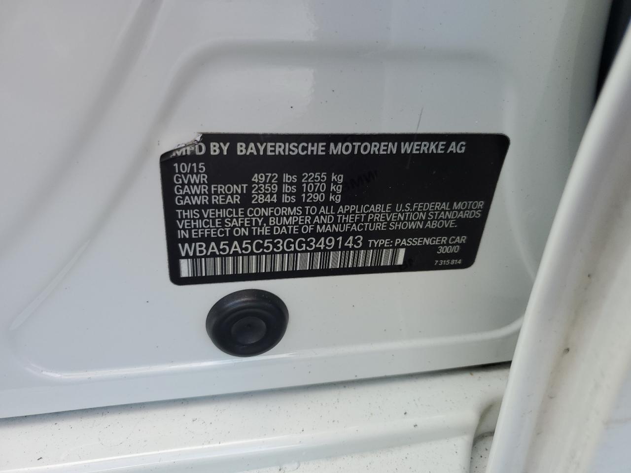 2016 BMW 528 I VIN: WBA5A5C53GG349143 Lot: 82302065