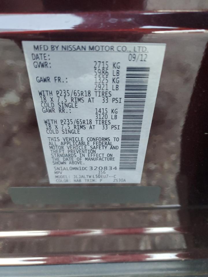 2013 Infiniti Jx35 VIN: 5N1AL0MN1DC320834 Lot: 87077175