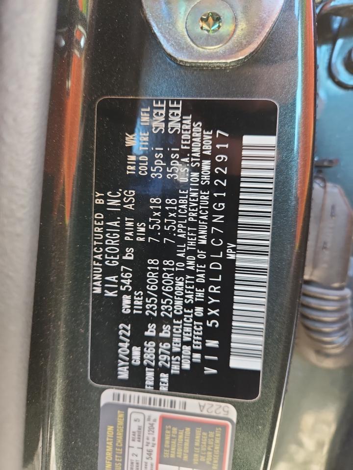 2022 Kia Sorento S VIN: 5XYRLDLC7NG122917 Lot: 85524595