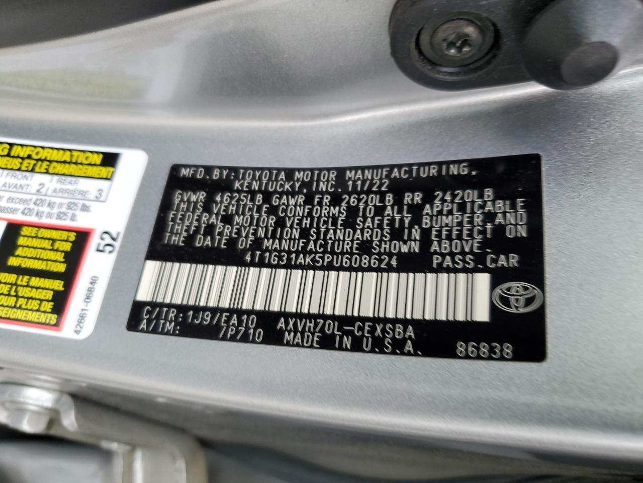 2023 Toyota Camry Se Night Shade VIN: 4T1G31AK5PU608624 Lot: 84833985