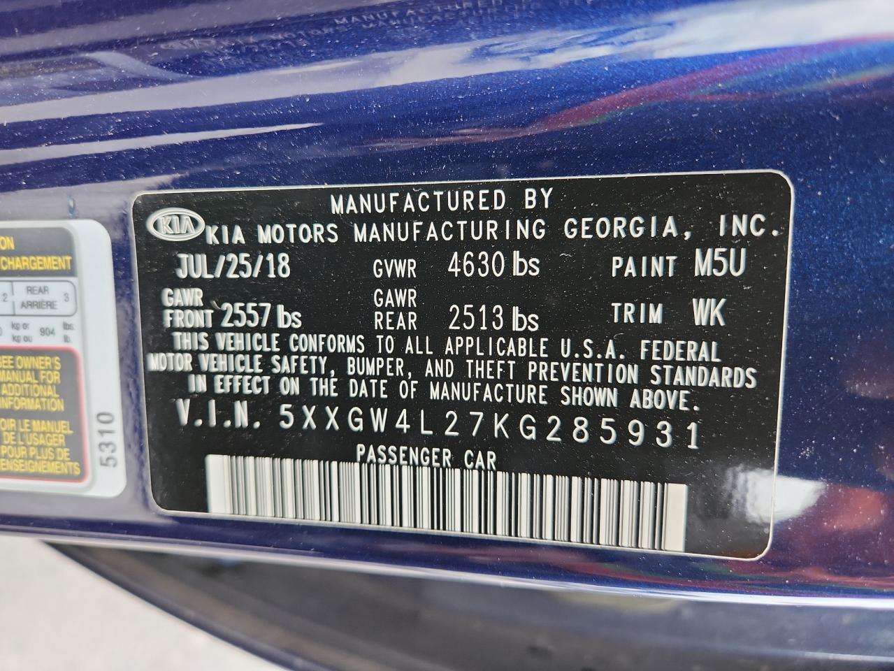 2019 Kia Optima Sx VIN: 5XXGW4L27KG285931 Lot: 86249555