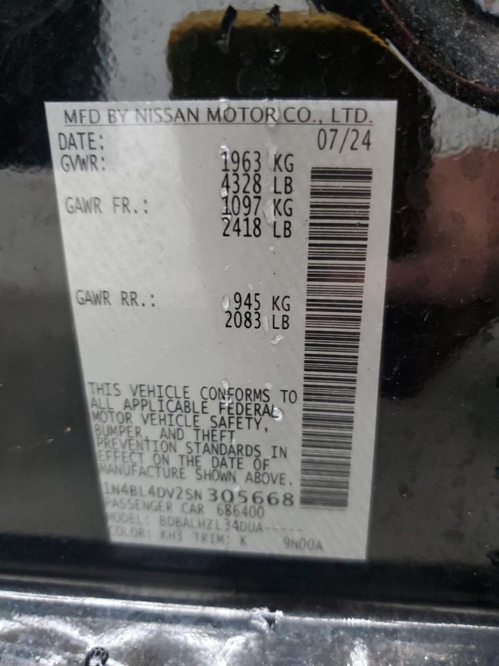 2025 Nissan Altima Sv VIN: 1N4BL4DV2SN305668 Lot: 86100105