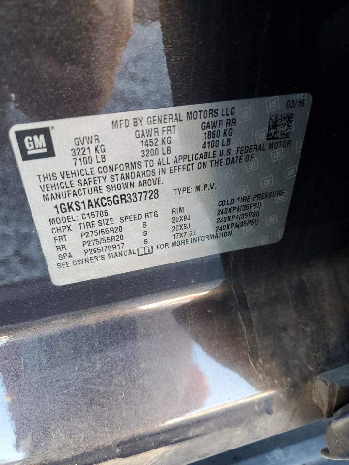 2016 GMC Yukon Sle VIN: 1GKS1AKC5GR337728 Lot: 85709955