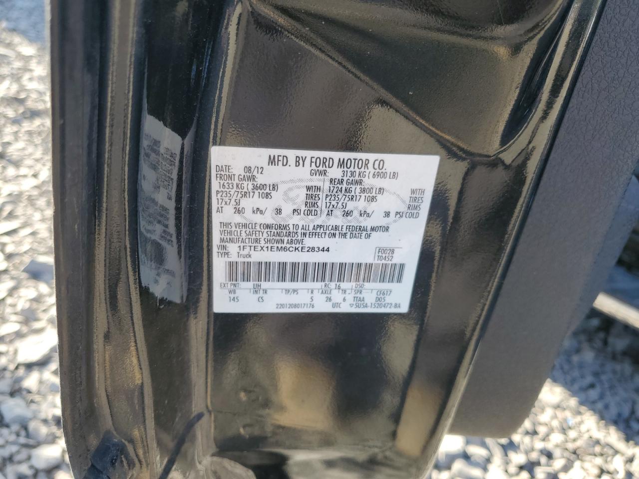2012 Ford F150 Super Cab VIN: 1FTEX1EM6CKE28344 Lot: 71642035