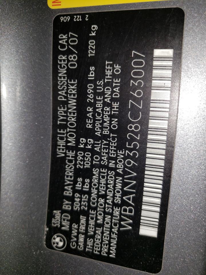 2008 BMW 535 Xi VIN: WBANV93528CZ63007 Lot: 86105595