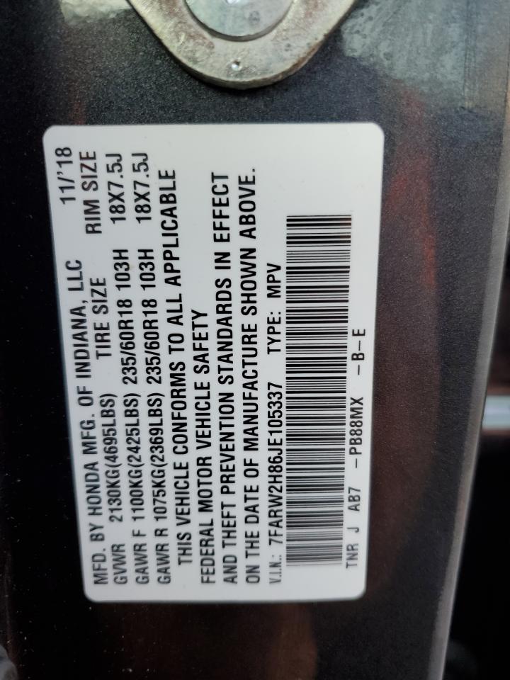 2018 Honda Cr-V Exl VIN: 7FARW2H86JE105337 Lot: 82232365